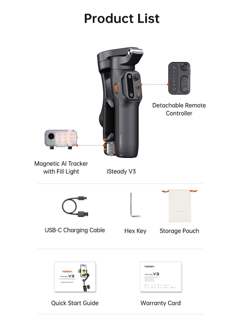 گیمبال سه‌محوره هوهم مدل iSteady V3 | تثبیت حرفه‌ای ویدیو با ردیابی هوش مصنوعی