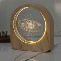 چراغ خواب کریستالی با قاب چوبی مدل منظومه شمسی کد 7-98290