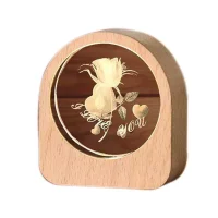 چراغ خواب کریستالی با قاب چوبی مدل گل رز کد 2